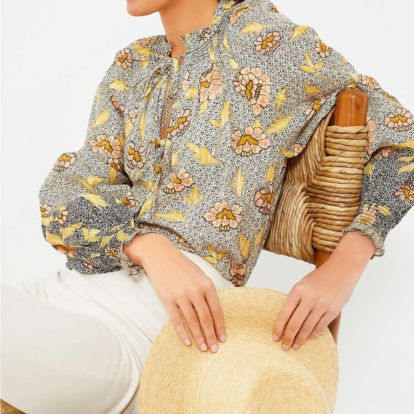 ULLA JOHNSON Kaitlyn Chrysanthemum Tie Neck Blouse Size 0 - Picture 13 of 13